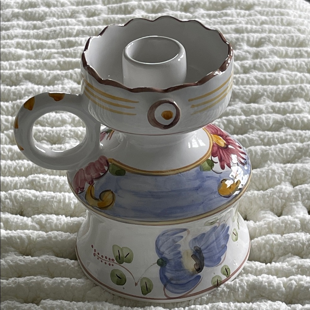 Vintage, floral Ceramic chamber candle.Hand painted. Portugal. Numbered. EUC